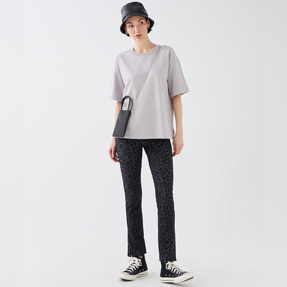 Zara NWT Leopard Print Bottom Slits Leggings Pants Grey Black - Picture 4 of 10